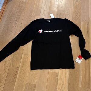 NWT Champion Black Long Sleeve Thermal with Red and White Logo